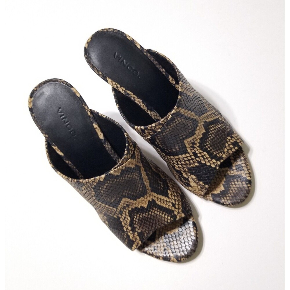 NIB Vince Heath Snake Print Leather Block Heel Sandal Mule Slide Senegal - Picture 5 of 16